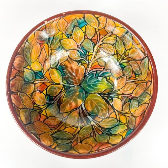 Orvieto Italy Loredana Molio Hand-Painted Bowl Colorful Leaves - Picture 4 of 7